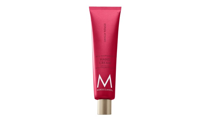 best-beauty-launches-march-2024-Moroccanoil Hand Cream in Dahlia Rouge: a tube of hand cream