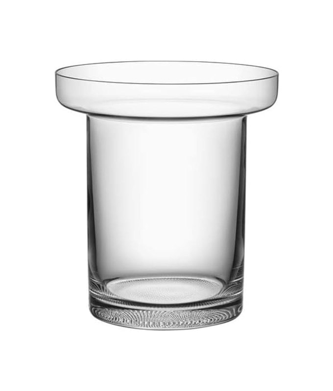 best-gardening-gifts: A large clear vase with a larger lipped rim in front of a white background.