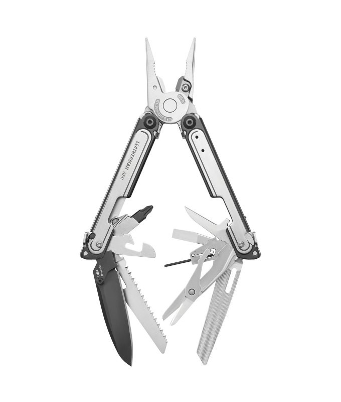 best-gardening-gifts: A large silver multi-tool with a variety of attachments.