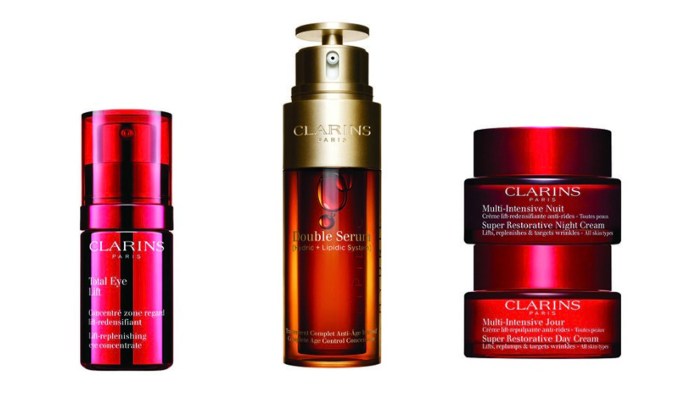 A close up of Clarins best selling products on sale now.