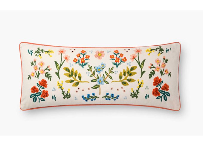 cottagecore wildwood lumbar embroidered pillow