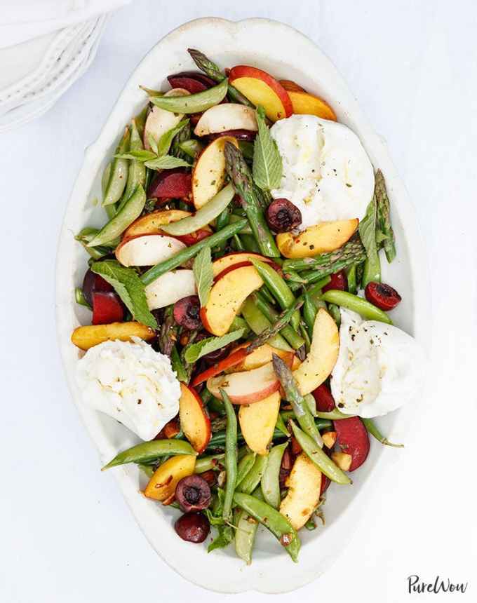 easy dinner recipes for beginners burrata salad with stone fruit and asparagus recipe lunch ideas