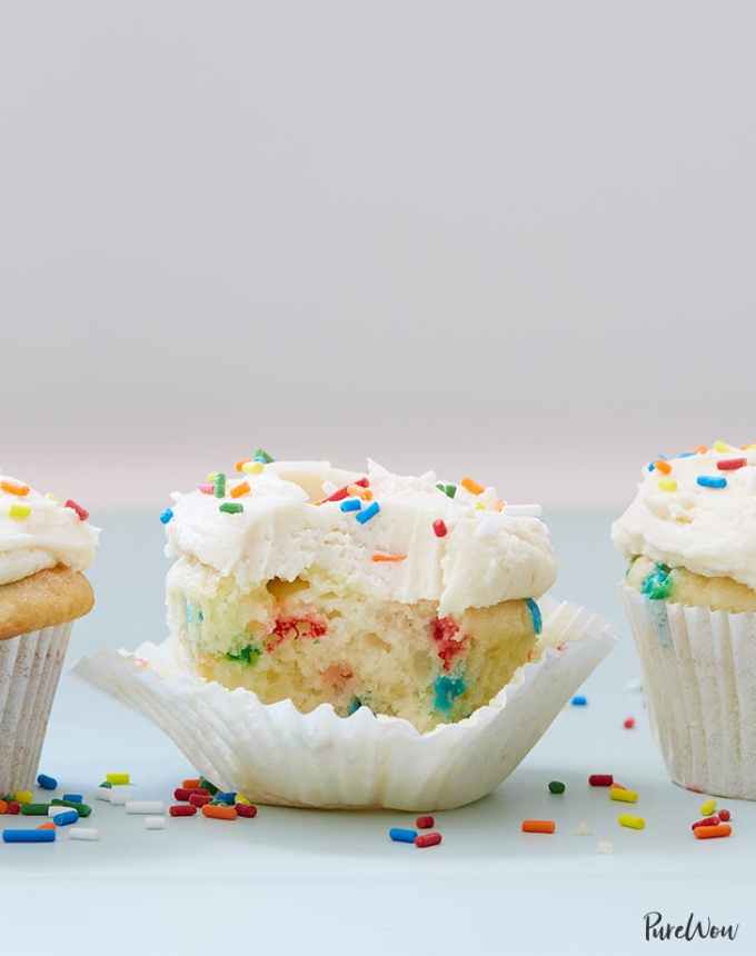 fun things to bake: white wine buttercream cupcakes with rainbow sprinkles