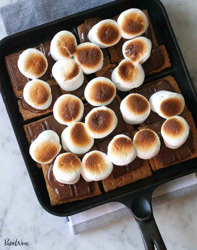 fun things to bake: broiler s'mores on a flat griddle pan