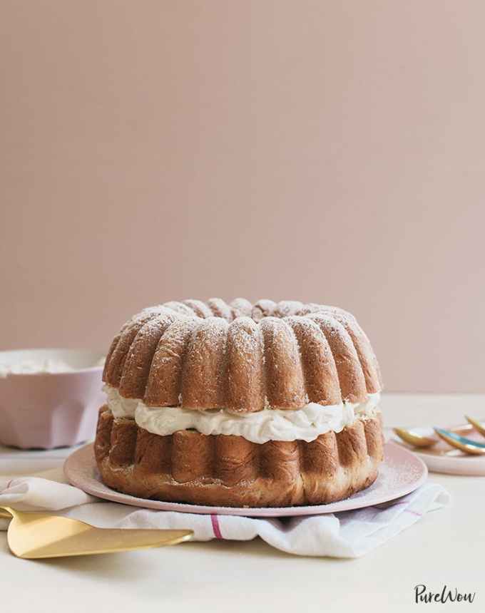 fun things to bake: cardamom cream-filled bundt cake on a plate