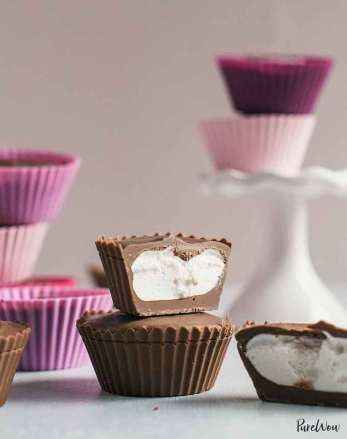 fun things to bake: stack of chocolate-marshmallow cups