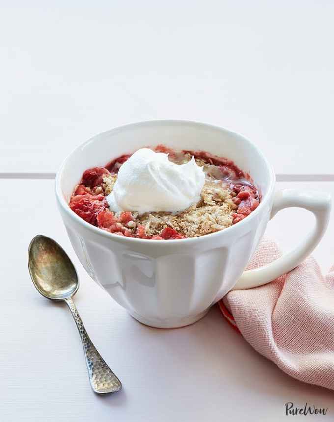 fun things to bake: mug strawberry cobbler with a spoon