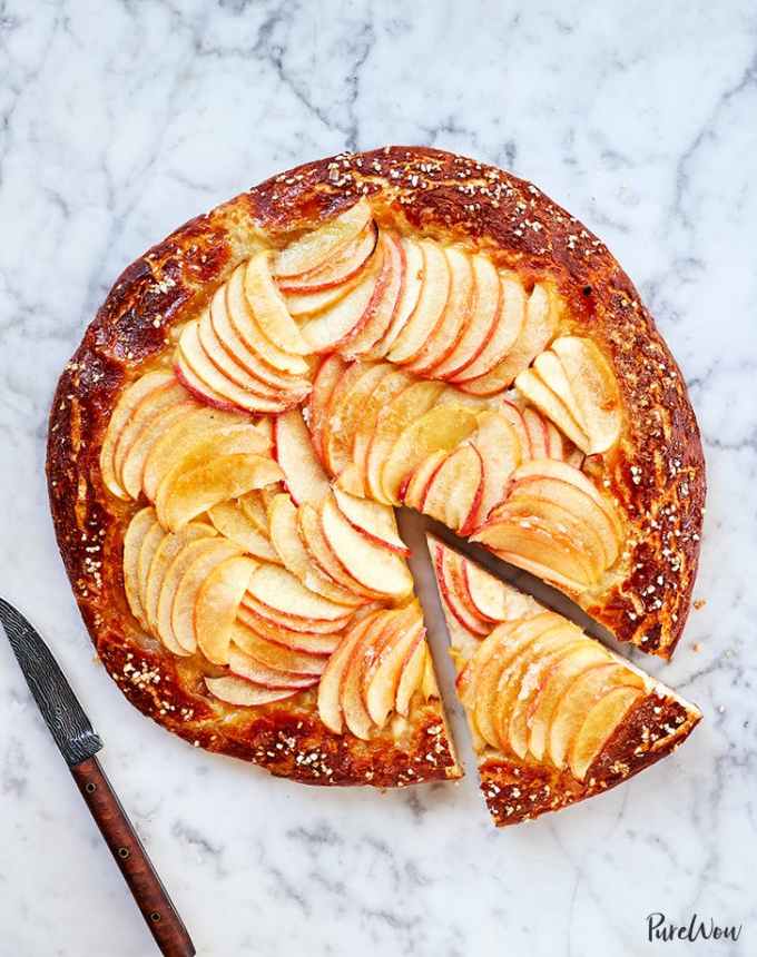 fun things to bake: soft pretzel apple tart with a slice missing