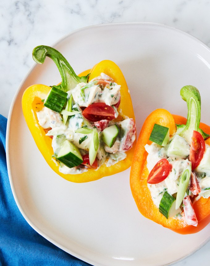 low carb meal plan: greek yogurt chicken salad stuffed peppers