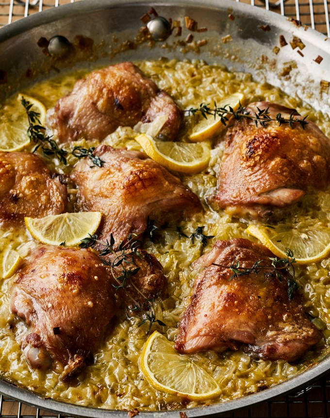 low carb meal plan: ina garten's creamy chicken thighs with lemon and thyme