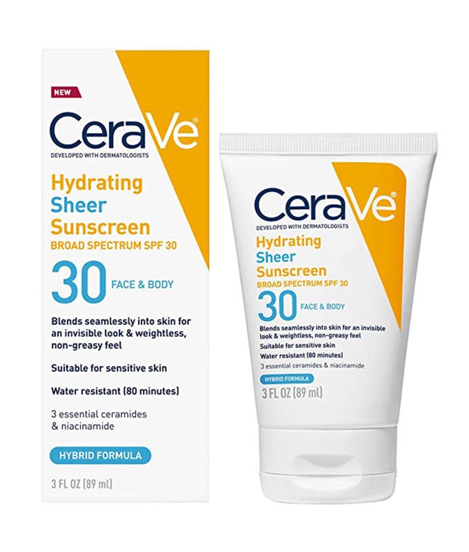 non greasy sunscreen: CerraVe hydrating sheer sunscreen spf 30