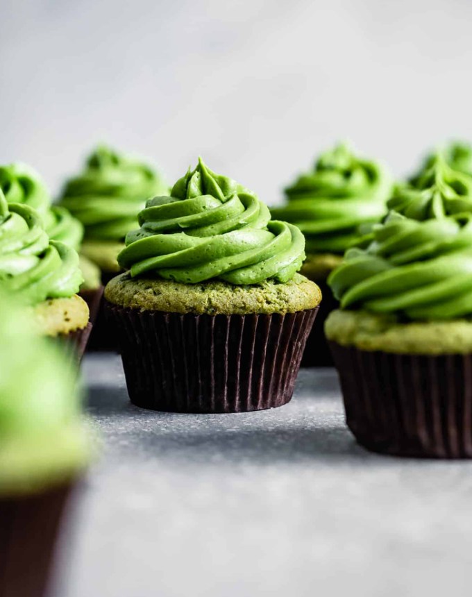 st patrick's day desserts: gluten free matcha cupcakes with matcha frosting