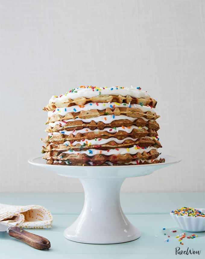 st patrick's day desserts: rainbow waffle cake