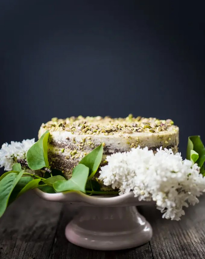 st patrick's day desserts: yogurt and olive oil pistachio cake with lemon buttercream
